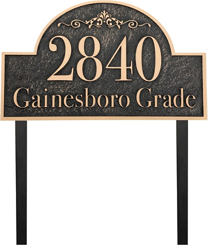 Address Sign Large LAWN MOUNTED - 12'' x 6.4'' Personalized Address Plaque,House Number Sign Plate for Yard,Lawn,Ground,Garden,Drive Way,House Address Numbers for Outside with 2 Metal Stakes