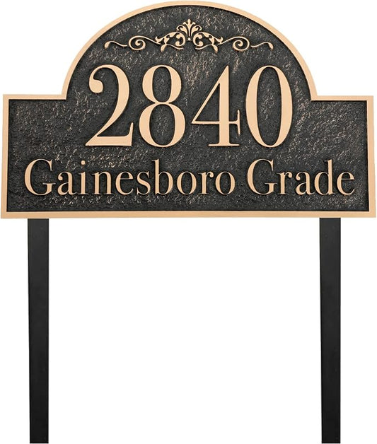 Address Sign Large LAWN MOUNTED - 12'' x 6.4'' Personalized Address Plaque,House Number Sign Plate for Yard,Lawn,Ground,Garden,Drive Way,House Address Numbers for Outside with 2 Metal Stakes