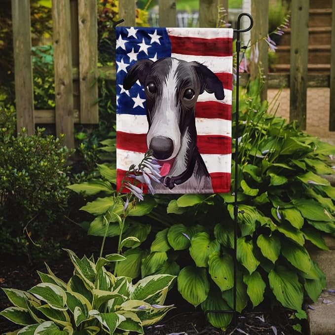 Caroline's Treasures CK6651GF Polish Greyhound Dog American Flag Garden Flag Mailbox Flag Decorative Yard Flag Banner Outside Patio Artwork Yard Flower Beds, Garden Size, Multicolor