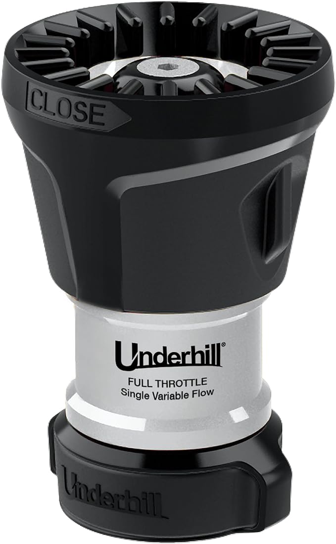 Underhill Magnum UltraMAX Premium PRO Series-Full Throttle 1 Inch Garden Water Hose Nozzle, Sprayer, Jet, Metal and Rubber, Adjustable, NG600-SFH-10