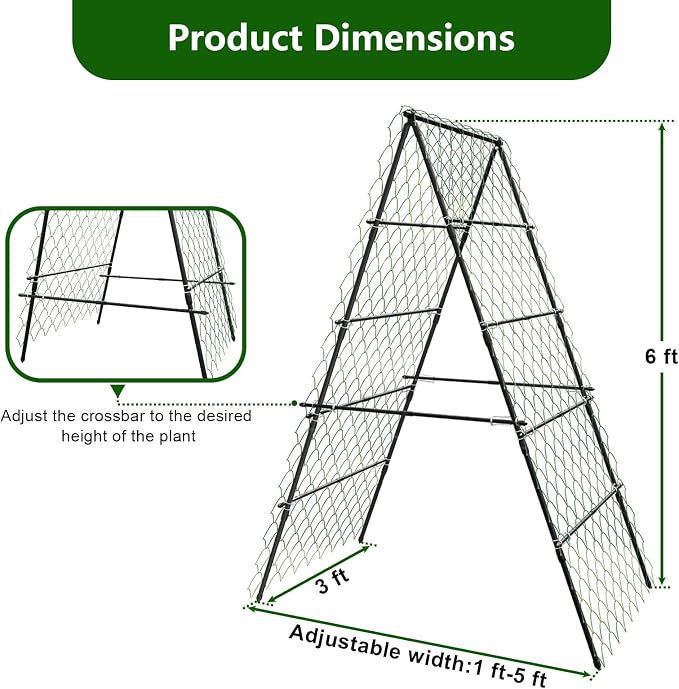 AlisisFores Garden Trellis for Climbing Plants, A-Shape Garden Plant Support Frame for Raised Bed Vegetables, Provides Support for Beans, Tomatoes and Cucumber, Black
