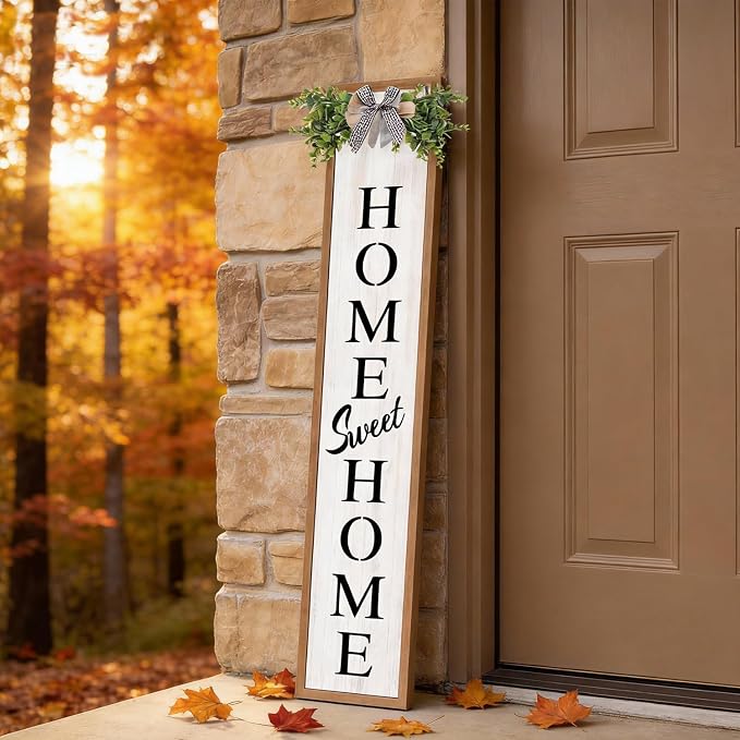 Welcome Sign for Front porch Standing 45"X9" Double-Sided Wood Frame Outdoor Tall Welcome Signs Vertical Decor for Farmhouse Rustic Home Modern Outside Front Door Wall Decorations