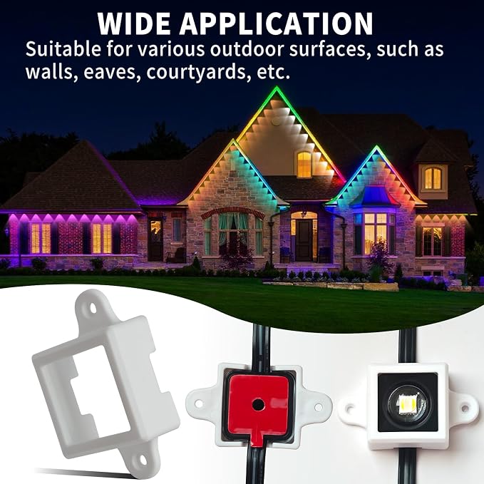 40 Light Clips for Govee Permanent Outdoor Lights Compatible with H705 H805 Non-pro Version Outdoor Light Mounting Bracket Clips & Screws (White)