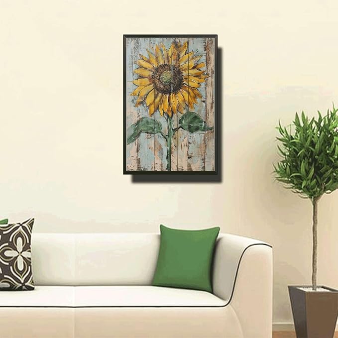Metal Sign Tin Sign Vintage Bright Yellow Sunflower Tin Sign for Vintage Shabby Chic Interiors Weathered Texture Displays and Metal Garden Sign for Home Decor 12×16 Inches with Metal Frame