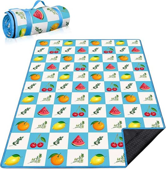 Checkered Picnic Blankets Waterproof Foldable, 60″X80″ Packable Picnic Mat Fruit Outdoor Blanket for Grass, Large Beach Blanket Sandproof Picnic Accessories for Camping Music Festival Park Lawn Travel