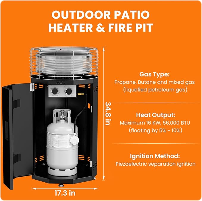 𝐍𝐞𝐰 𝐔𝐩𝐠𝐫𝐚𝐝𝐞 DoCred 34.8" H Outdoor Patio Heater | 56000 BTU 2 in 1 Smokeless Propane Fire Pit Heater for Backyard, Garden, Deck, Party