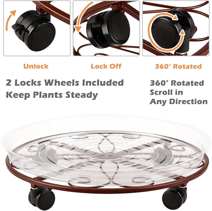 5 Pack Plant Caddy with Wheels Heavy Duty 13.5 Inch Metal Plant Stand on Wheels Plant dolly Rolling Plant Stand Plant Roller with Casters for Indoor and Outdoor with Plant Saucers, Bronze