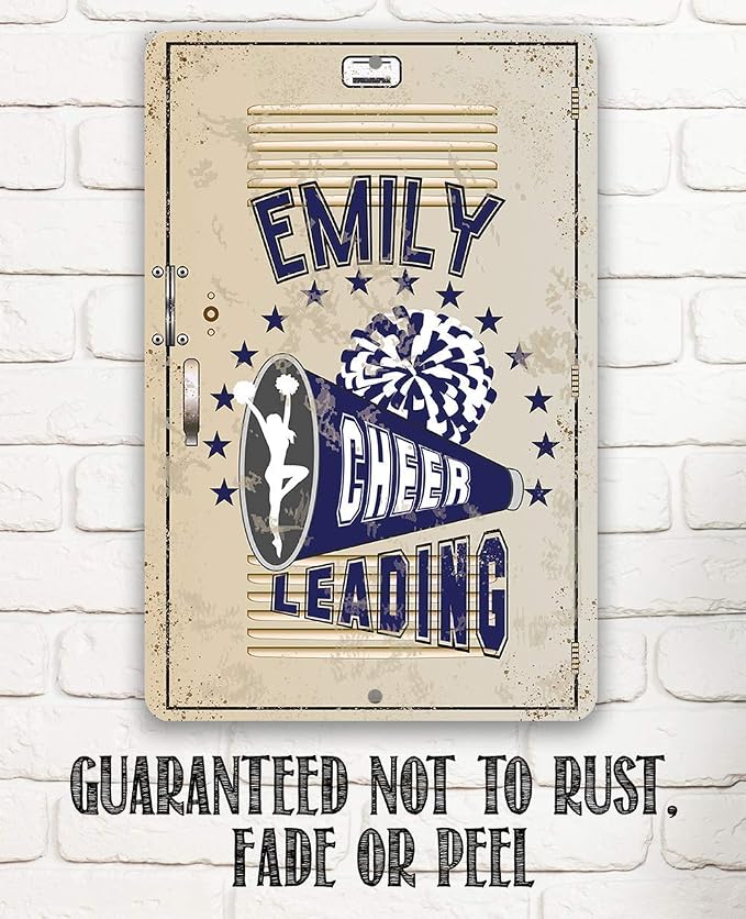 Personalized Cheerleader Design Locker Decor - Custom Name Cheerleader Room Decor, Girls Bedroom Accessories, Unique Graduation Gift, 8x12 or 12x8 Use Indoor or Outdoor Rustic Style Metal Tin Sign