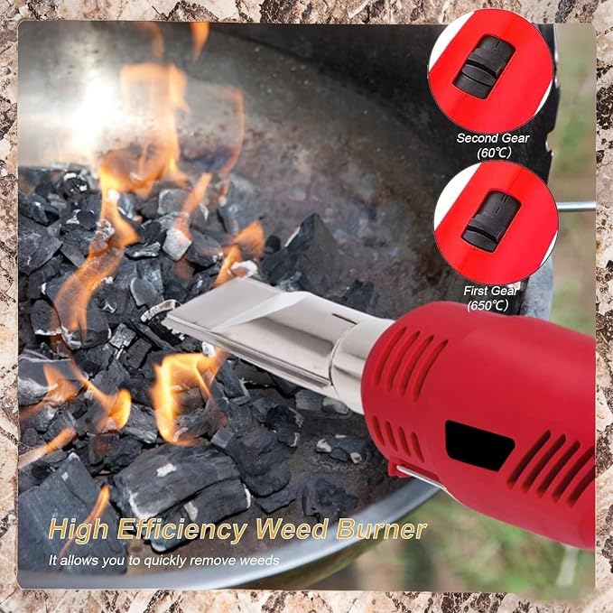2000W Electric Weed Burner - 650℃ Thermal Weeder & BBQ Lighter W/2 Nozzles, 6ft Cord For Garden/Patio/Driveway (Flame & Hot Air Modes)