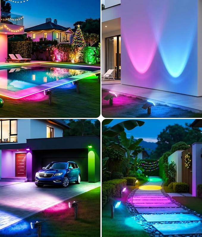 LETMY Solar Lights Outdoor Waterproof IP65, 6 Pack Solar Spot Lights Outdoor with 14 Big LEDs, 2-in-1 Wall Lights & 7 Modes Solar Landscape Spotlights for Pathway Yard Patio Decor Garden Gifts (RGB)