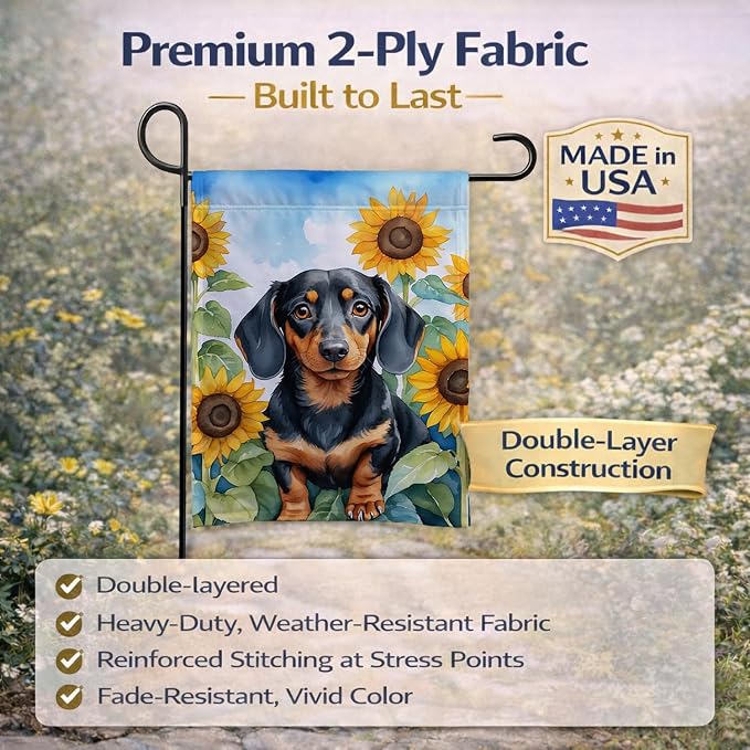 Caroline's Treasures DAC6066GF Dachshund in Sunflowers Garden Flag Mailbox Flag Decorative Yard Flag Banner Outside Patio Artwork Yard Flower Beds, Garden Size, Multicolor