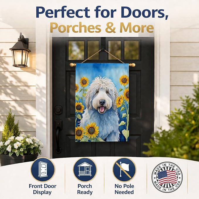Caroline's Treasures DAC6107CHF Komondor in Sunflowers House Flag Large Porch Sleeve Pole Decorative Outside Yard Banner Artwork Wall Hanging, Polyester, House Size, Multicolor