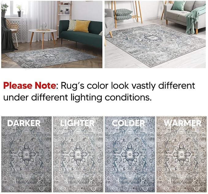 Keen Home Design Vintage Washable Entryway Rug, Non-Slip Low Pile, 3x5 | Machine Washable Cotton Chenille, 0.25In Low Pile, Rubber Non-Slip Back; Entryway, Kitchen, Bathroom, Bedroom