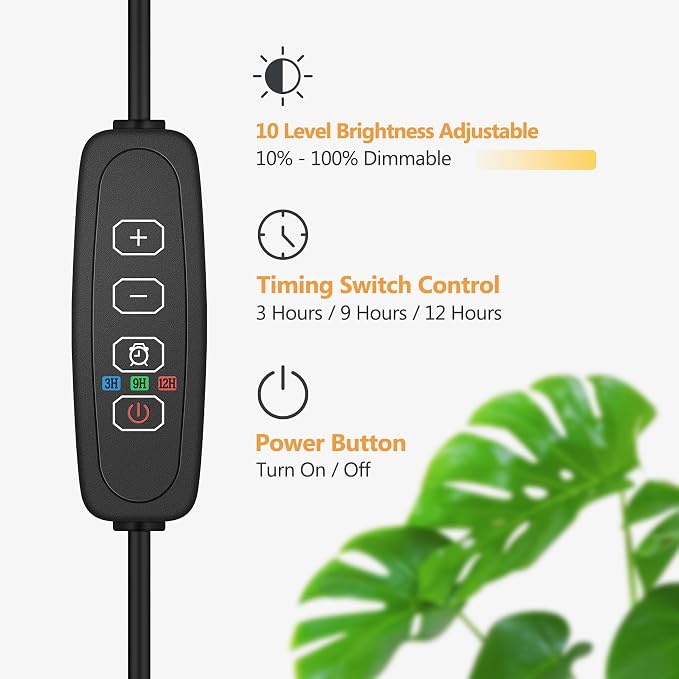 Grow Light Indoor Plants, 20W Full Spectrum Lamp, Height Adjustable Stand | 3/9/12H Auto Timer, 10 Dimmable Levels, 96 LEDs Sunlike Full Spectrum Floor Grow Lamp for Small to Tall Houseplants Growth