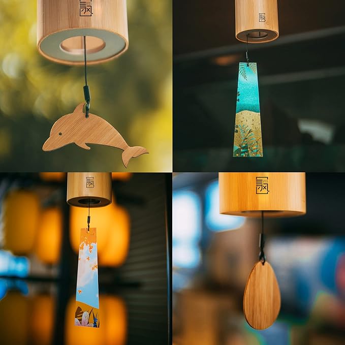 LingTing Bamboo Wind Chimes for Sound Healing, Meditation, Relaxing Emotions,Chord Wind Chimes Hand-Cranked Wind Chimes Unique Decor Gardening Gift for Outdoor Decoration(Am-Frost)