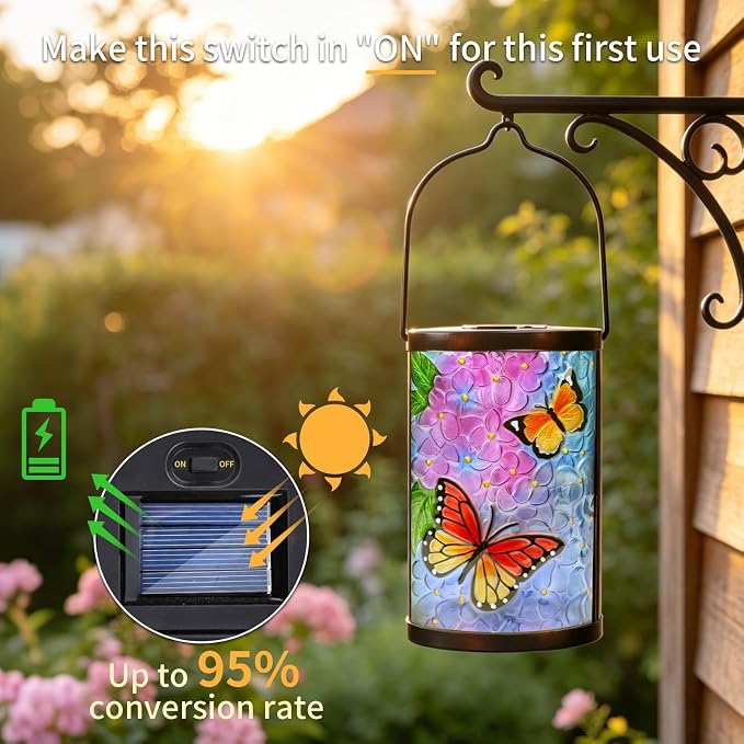 MUMTOP Hanging Solar Lantern Outdoor Waterproof LED Solar Lights Butterfly Decorative Solar Lanterns Tabletop Lamp for Outdoor Patio Garden Yard Decor