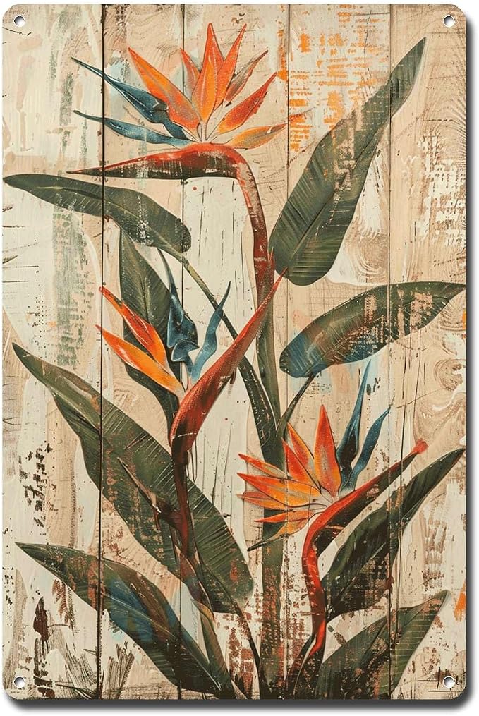 Metal Sign Tin Sign Vintage Wall Art Rustic Charm Bird of Paradise Tin Sign for Vintage Wall Decor Easy Installation and Weather Resis Tin Sign Garden Gift for Bar 6×8 Inches