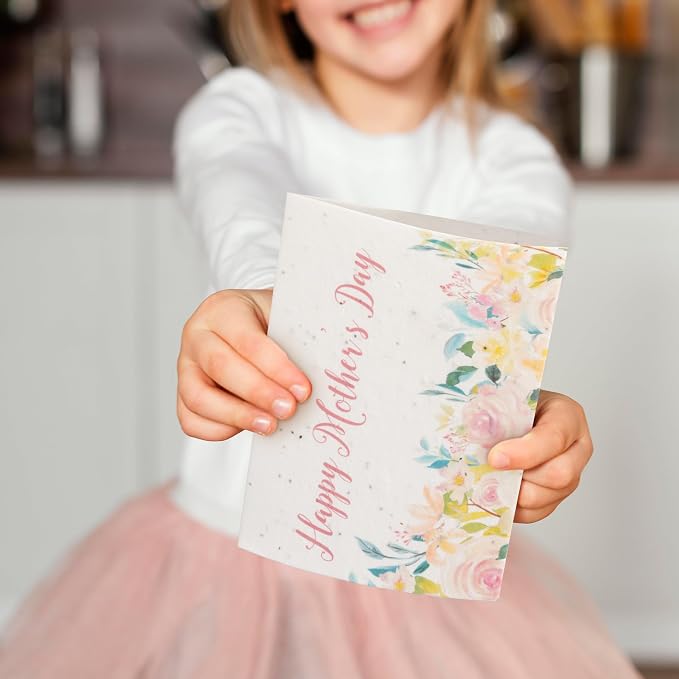 Mom Greeting Cards – 1 Card with 5 Hearts and 1 White Envelope, Plantable and Writable Greeting Cards for Mom's Day, Appreciation to Her, Mother's Birthday Gift