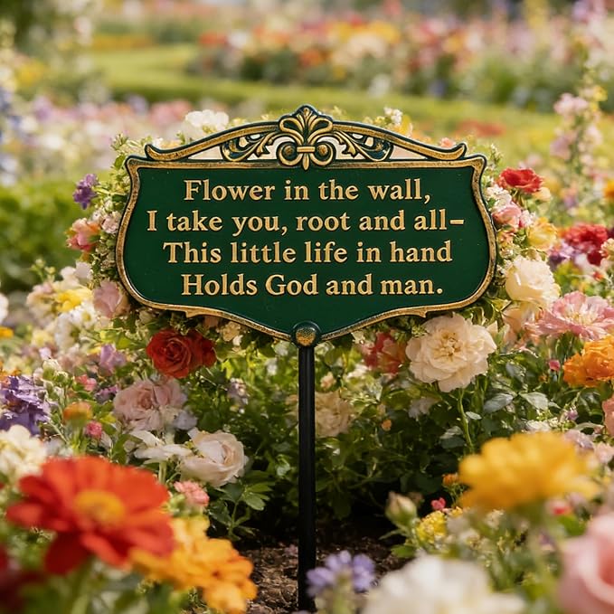 Garden Signs for Outside, "The Kiss of The Sun" Double-Sided Vintage Green Poem Plaque with Stake, Aluminum Outdoor Garden Sign for Patio Yard Lawn Backyard Porch Decor