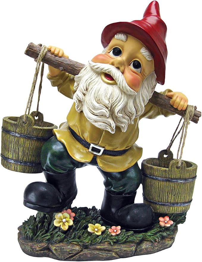 Garden Gnome Statue - Barney Two Buckets Garden Gnome - Lawn Gnome