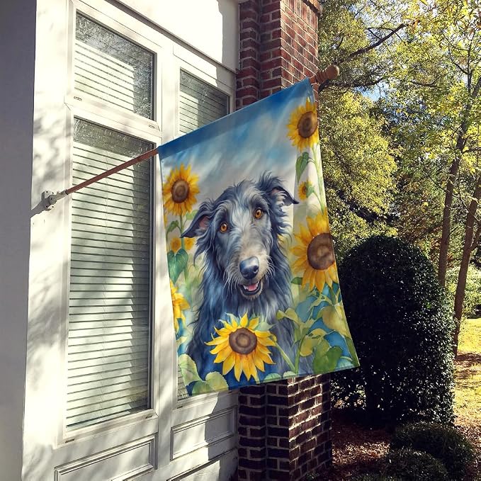 Caroline's Treasures DAC6157CHF Scottish Deerhound in Sunflowers House Flag Large Porch Sleeve Pole Decorative Outside Yard Banner Artwork Wall Hanging, Polyester, House Size, Multicolor