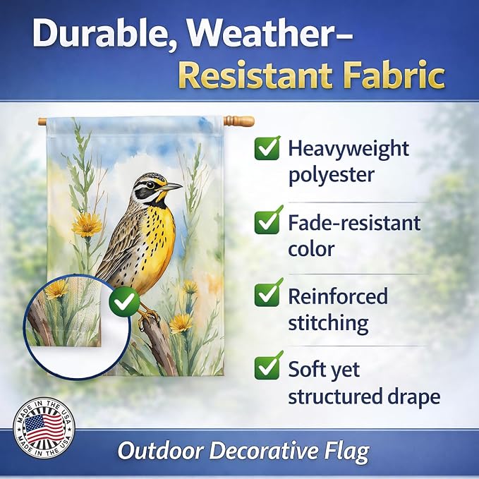 Caroline's Treasures North Dakota Western Meadowlark House Flag Large Porch Sleeve Pole Decorative Outside Yard Banner Artwork Wall Hanging, Polyester, House Size, Multicolor