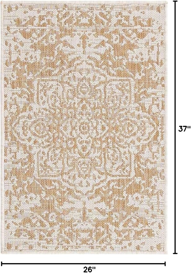 Unique Loom Outdoor Collection Area Rug - Dubai (2' 2" x 3' 1" Rectangle, Beige/ Brown)