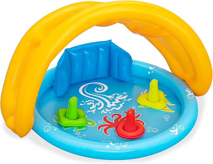 Bestway Seashapes Splash Pad | Baby Sensory Water Pool, with Backrest, Sunshade and Games, 6 Months +