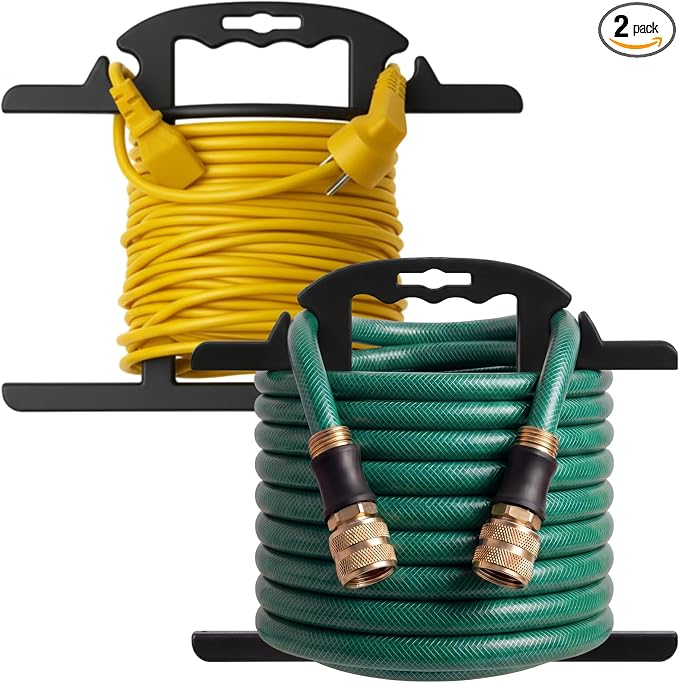 Ripeng 2 Pcs Heavy Duty Extension Cord and Hose Reel with Carrying Handle, Durable ABS H-shape Design Fits 100ft Cord Cable or Water Hose, 50ft Soaker Tube Management (Black)