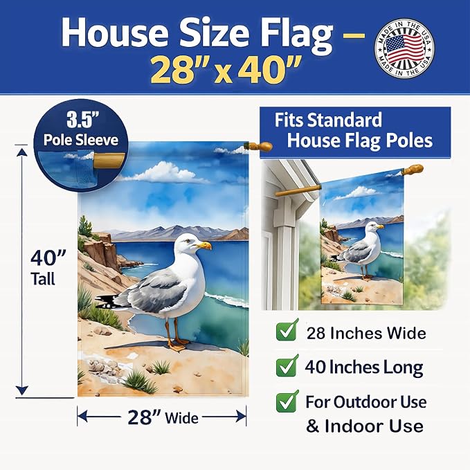 Caroline's Treasures Utah California Gull House Flag Large Porch Sleeve Pole Decorative Outside Yard Banner Artwork Wall Hanging, Polyester, House Size, Multicolor