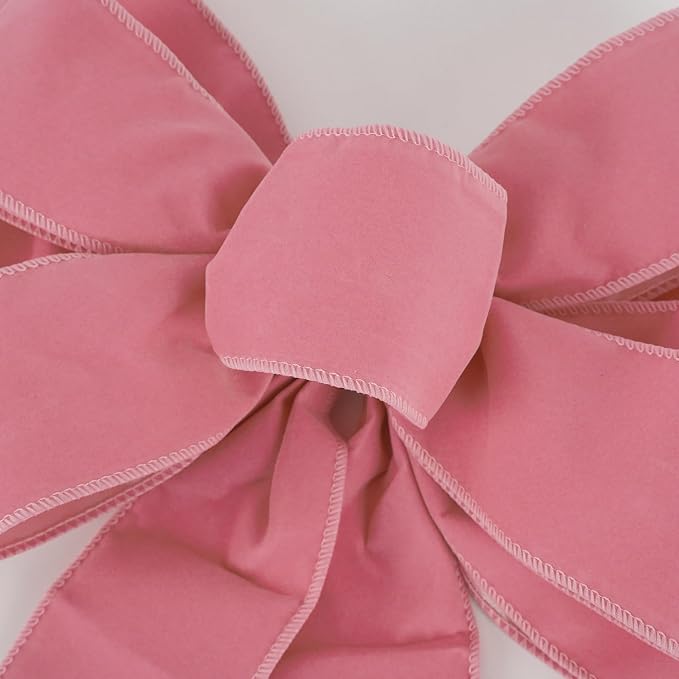13" Dusty Rose Pre-Tied Velvet Bow For Christmas Tree, Pink Bow For Wreaths, Wedding, Premade Bows with Twist Tie, Tree Toppers Bows for Party Favor, Christmas Home Indoor Outdoor Decor-1 PCs