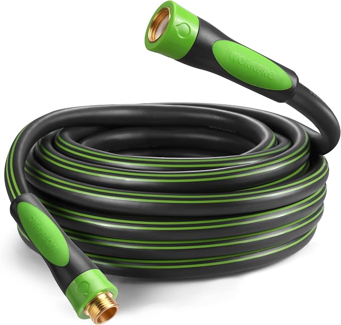 WORKPRO 5/8 IN x 50 FT Garden Hose, Heavy Duty, Flexible, Lightweight Water Hose with 360° Bi-Material Rotation Handle, 3/4" GHT Solid Brass Fittings, for Outdoor, Lawn, Garden & Yard, Car Wash