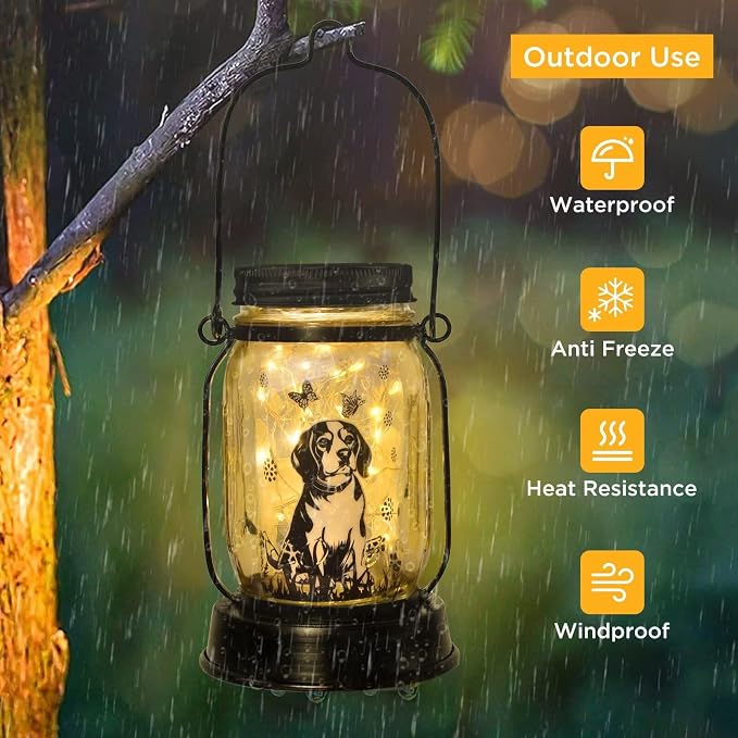 kyoryuger Beagle Gifts for Women/Men Beagle Solar Lanterns Dog Mom Birthday Dog Lovers Lantern Pet Loss Pet Memorial Lights Solar Garden Decoration Outside for Yard, Patio,Backyard,Porch