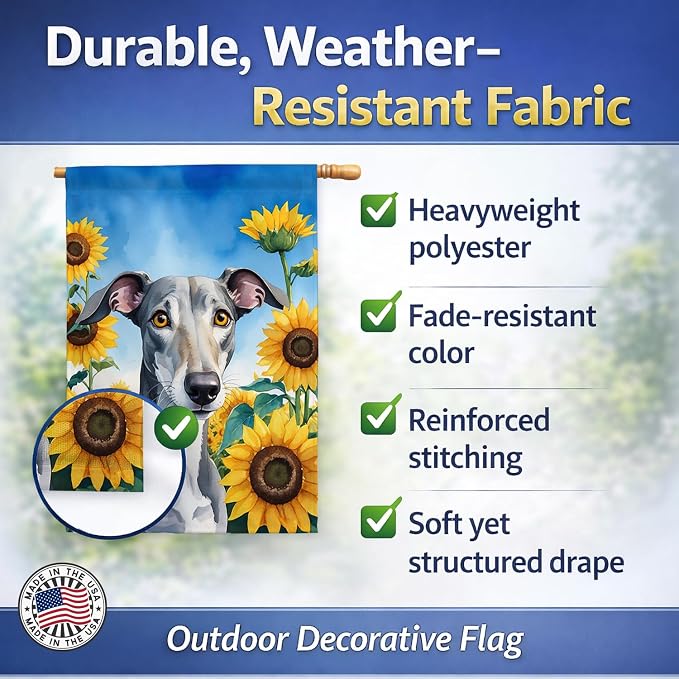 Caroline's Treasures DAC6096CHF Greyhound in Sunflowers House Flag Large Porch Sleeve Pole Decorative Outside Yard Banner Artwork Wall Hanging, Polyester, House Size, Multicolor