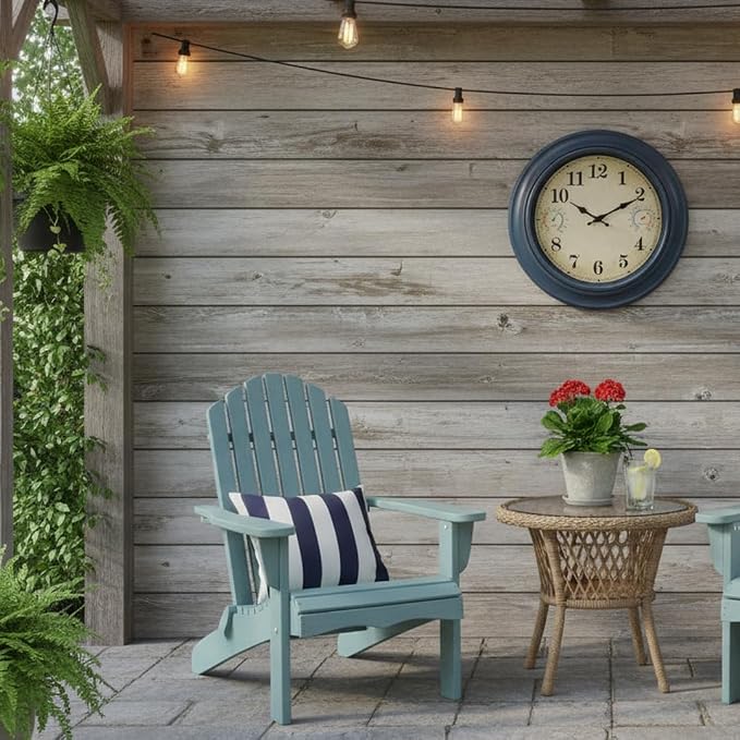 18 Inch Large Outdoor Clock with Thermometer & Hygrometer, Waterproof Coastal Indoor Outside Wall Clock for Patio, Pool, Garden, Backyard, Farmhouse Decor, Retro Blue