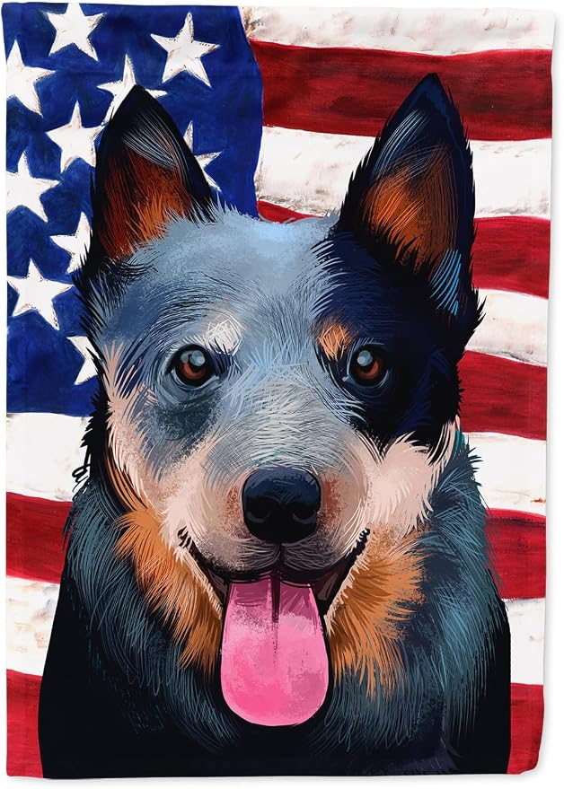 Caroline's Treasures CK6410CHF Australian Cattle Dog American Flag House Flag Large Porch Sleeve Pole Decorative Outside Yard Banner Artwork Wall Hanging, Polyester, House Size, Multicolor