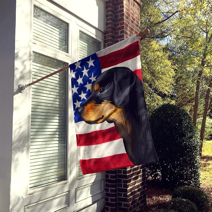 Caroline's Treasures CK6714CHF Smaland Hound Dog American Flag House Flag Large Porch Sleeve Pole Decorative Outside Yard Banner Artwork Wall Hanging, Polyester, House Size, Multicolor
