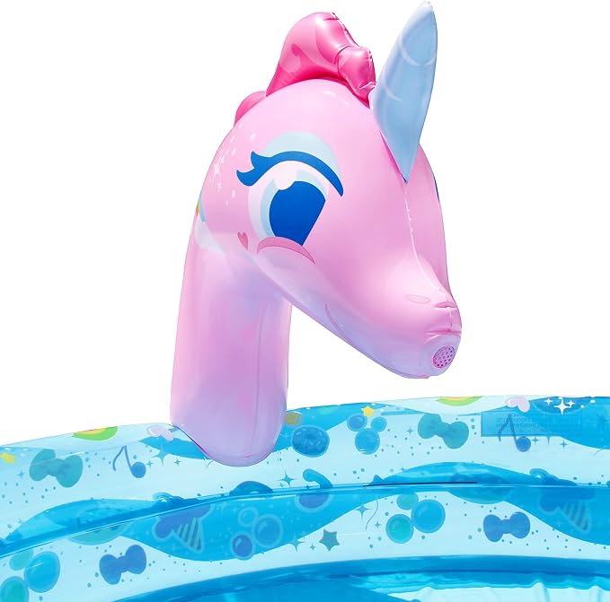 BANZAI Spray 'N Splash Unicorn Pool, Length: 78 in, Width: 60 in, Height: 32 in, Inflatable Outdoor Backyard Water Slide Splash Toy