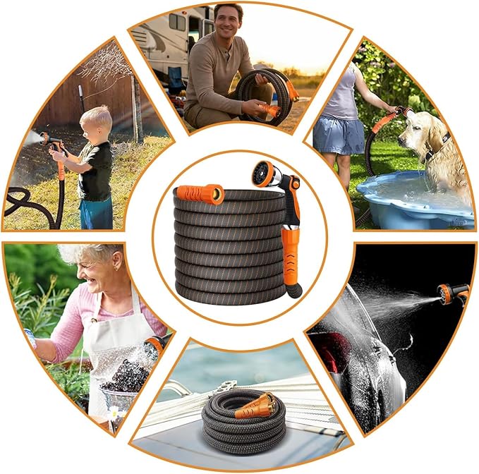 Garden Hose, 30Ft Ultra Flexible Water Hose, None-Expand,with 10 Function Sprayer,Ultra-Lightweight,Leak-Proof,Non-Slip Handle, Non-Kink Hoses for Yard, Outdoor (OrangeBlack, 30 Ft)