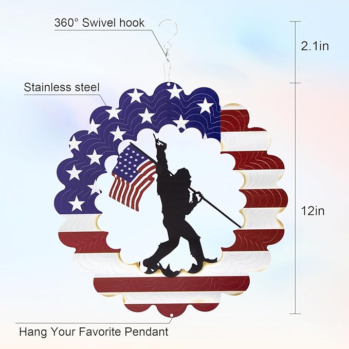 Dad Gifts for Fathers Day,Big Foot Sasquatch Gifts Wind Spinners, 4th of July Decorations Outdoor, American Flag Patriotic Yard Decor, Bigfoot Gifts for Men, Unique Garden Spinner