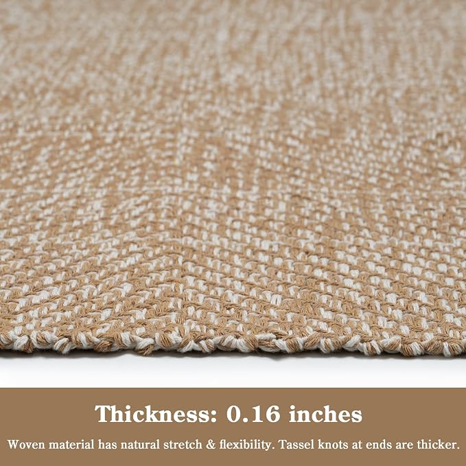 2' x 4.3' Indoor Outdoor Rug, Modern Farmhouse Kitchen Runner Rugs | Boho Hand-Woven Bathroom Mat, Soft Washable Front Door Mats, Low Profile Entry Rug for Laundry Bedroom Porch Decor, Tan/Cream