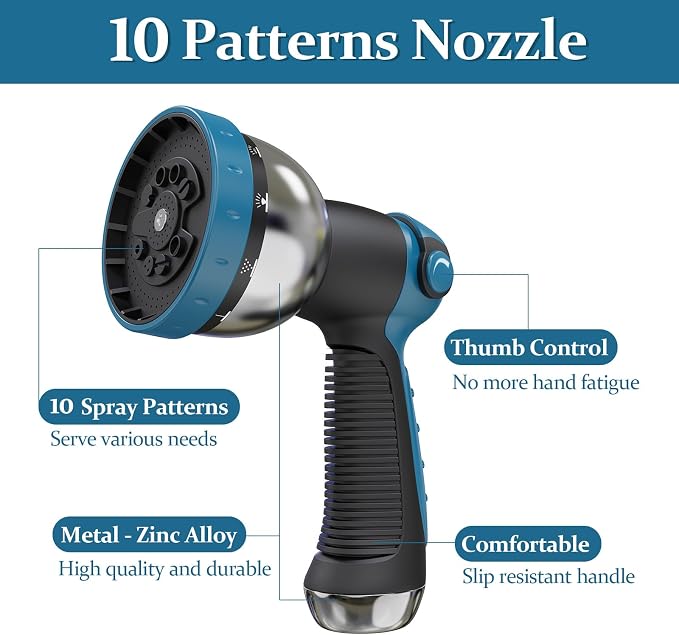 Garden Hose 100 ft, Made of TPE (BetterThan PVC/Hybrid Polymer), Lightweight yet Durable Water Hose with Ergonomic Grip, Drinking Water Safe Material, All-Weather, 3/4" GHT Fittings