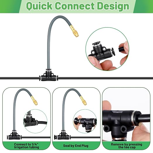 360° Adjustable 1/4" Drip Irrigation System Kits,Bendable Watering Misting Irrigation System, Garden Watering Atomizing System with 15 Nozzles for Garden Irrigation System (No Include 1/4" Tubing)