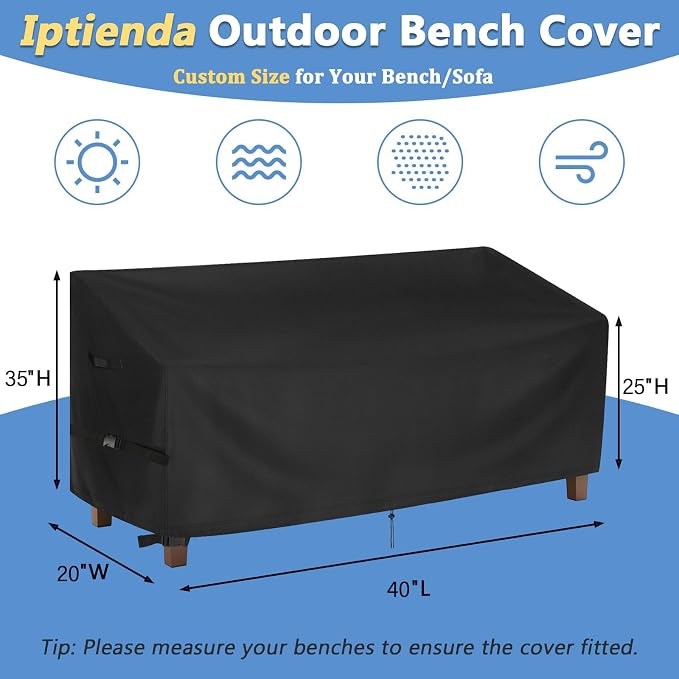 Outdoor Bench Cover for KINGBO 39.7" Outdoor Bench, 40inch Patio Furniture Covers Waterproof Heavy Duty for Garden Bench, Park Bench, Loveseat with Backrest -40"L x 20"W x 35/25"H