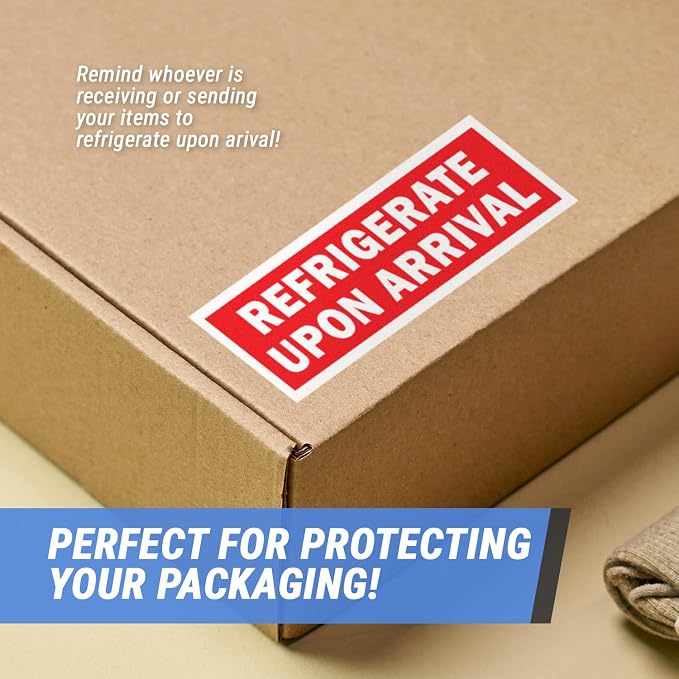 Refrigerate Upon Arrival Stickers, 1.5 x 4 inch, Red, 900 Labels | For Perishable Items, Fruits or Freight Forwarding