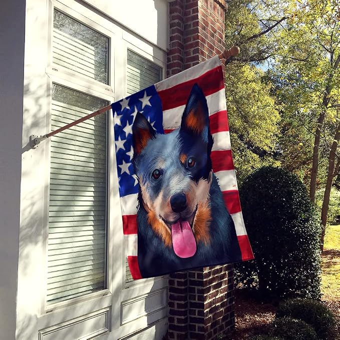 Caroline's Treasures CK6410CHF Australian Cattle Dog American Flag House Flag Large Porch Sleeve Pole Decorative Outside Yard Banner Artwork Wall Hanging, Polyester, House Size, Multicolor
