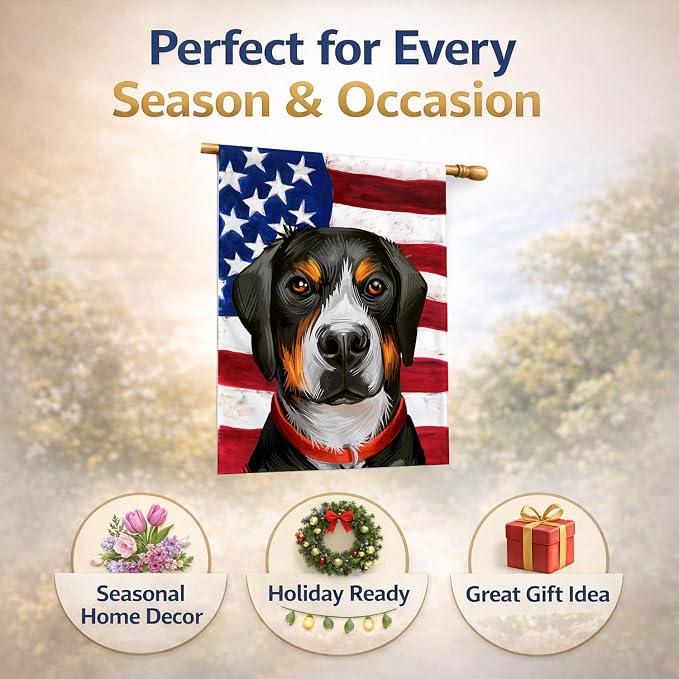 Caroline's Treasures CK6548CHF Greater Swiss Mountain Dog American Flag House Flag Large Porch Sleeve Pole Decorative Outside Yard Banner Artwork Wall Hanging, Polyester, House Size, Multicolor