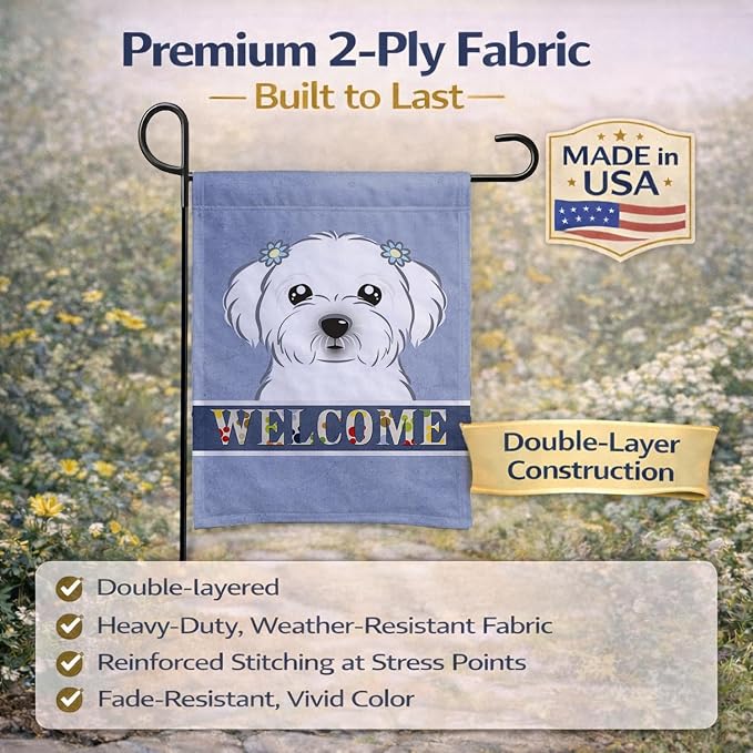 Caroline's Treasures BB1394GF Maltese Welcome Garden Flag, Blue Mailbox Flag Decorative Yard Flag Banner Outside Patio Artwork Yard Flower Beds, Garden Size, Multicolor