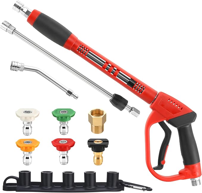 Tool Daily Pressure Washer Gun with Replacement Wand Extension, 30 Degree Curved Rod, 5 Nozzle Tips, 4000 PSI