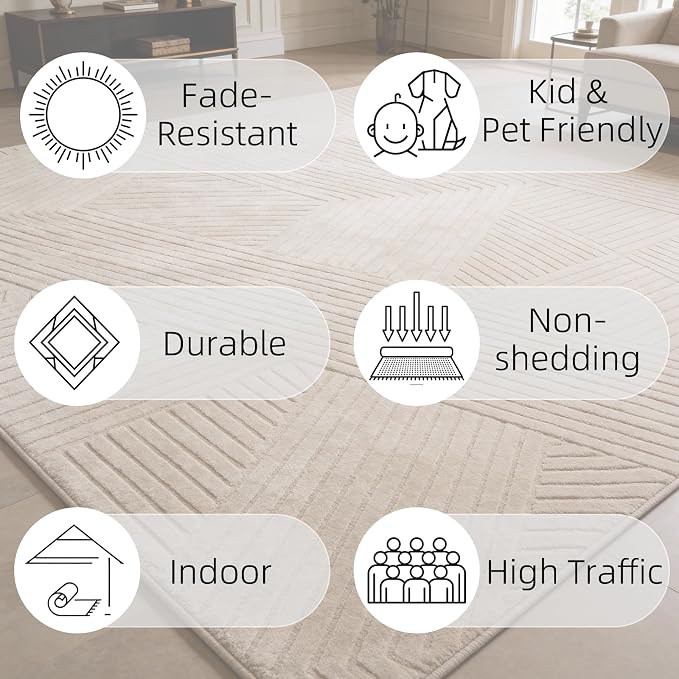 Brown 5x7 Solid Color Area Rugs, Washable Rugs for Living Room | Ultra Soft Thick High-Low Pile Carpet, Fluffy, Non-Slip Modern Geometric Rugs for bedroom, Kids Room, Nursery, Home Office